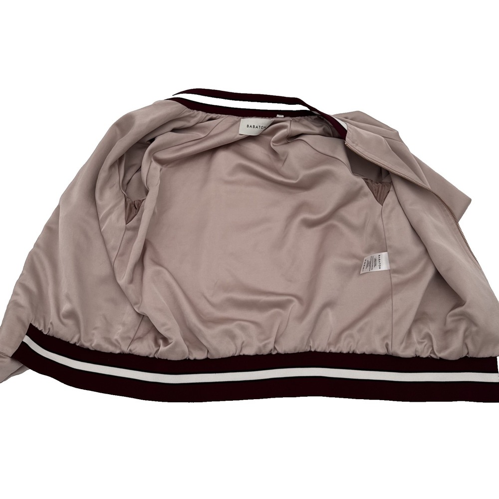 Aritzia Babaton Chelsea Satin Bomber Jacket Sz M Dusty Rose Varsity Preppy - Picture 10 of 16